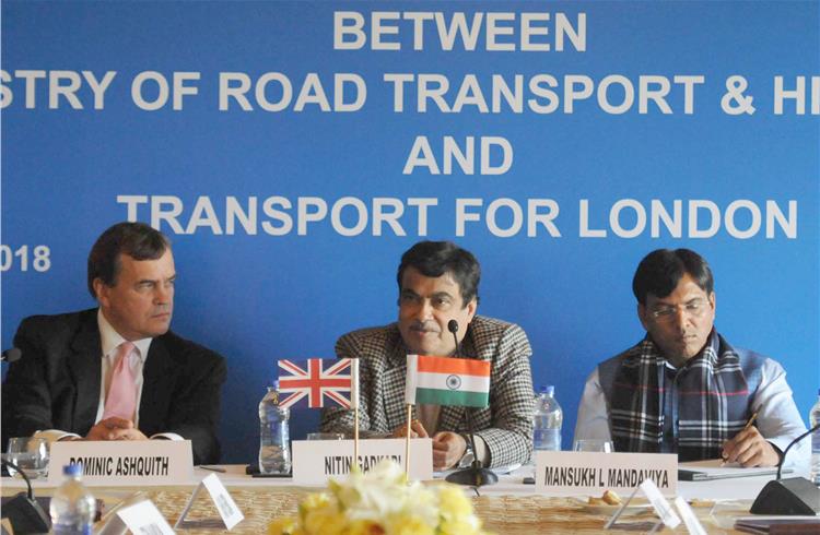 (L-R) Dominic Asquith, British High Commissioner; Nitin Gadkari, Union Minister for Road Transport and Mansukh L. Mandaviya, Union Minister for Chemical and Fertilizers