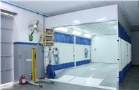 Paint booth for top coat and clear coat application, allowing for superior and crisp end result.