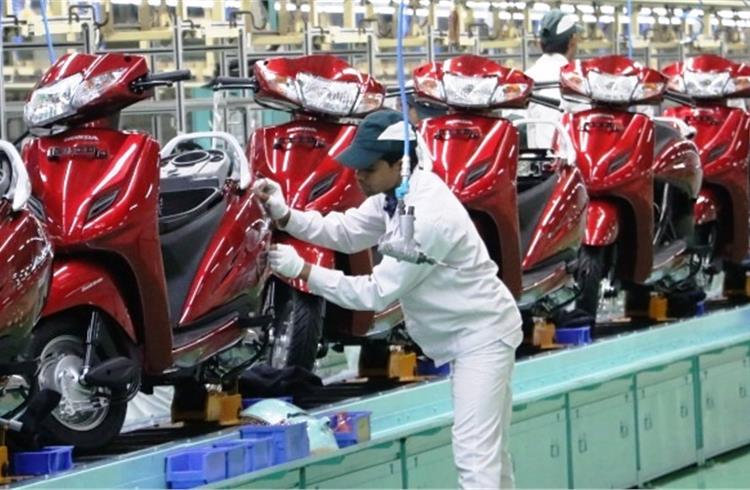 The scooter manufacturing line at Honda Motorcycle & Scooter India's Gujarat plant.
