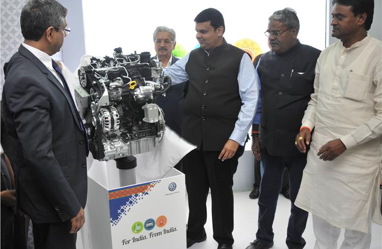 Chief minister of Maharashtra Devendra Fadnavis at the inauguration of VW India's new engine making plant.