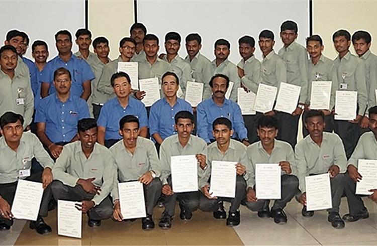 The first batch of Toyota Tantrajna, a holistic skill development program, comprising around 35 trainees receive their certification. Toyota Kirloskar Motor says it is looking to impart this skill mod