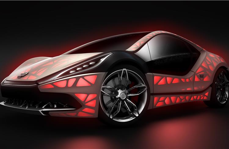 The EDAG Light Cocoon concept car uses weatherproof textile skin over a bionically-inspired, back-lit trellis frame.