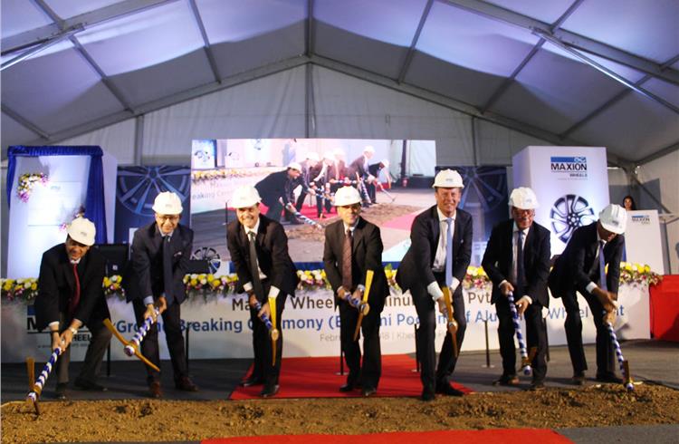 The top management of Maxion Wheels break ground at the site of the new aluminium wheel plant near Pune