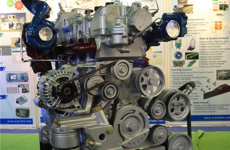 A 3-cylinder, 1.5-litre high power density diesel engine, developed in-house by ARAI, was displayed at its pavilion in SIAT 2015 in Pune.