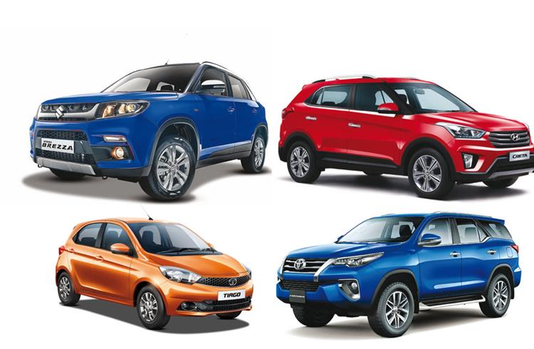 Surging consumer demand for the Maruti Vitara Brezza, Hyundai Creta, Tata Tiago and Toyota Fortuner has seen their manufacturers post solid sales in February 2017.
