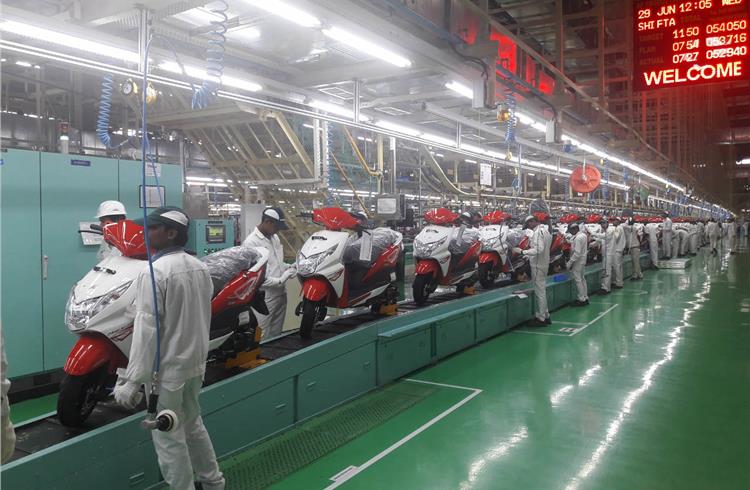 The Gujarat plant has a total scooter manufacturing capacity of 1.2 million units per annum.