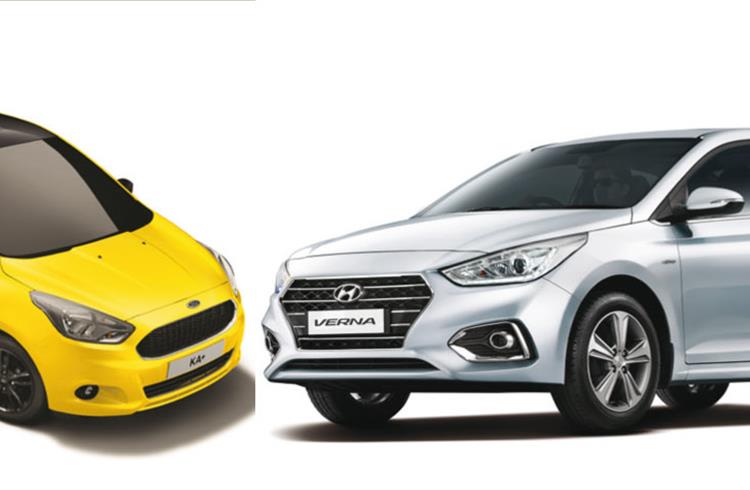 For Ford India, the KA+ hatchback is a big draw overseas, while the new Verna is proving popular for Hyundai Motor India.