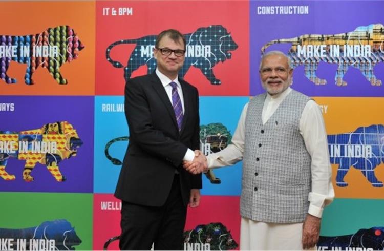 PM Narendra Modi and the PM of Finland, Juha Sipila at the inauguration of the Make in India Centre, in Mumbai.