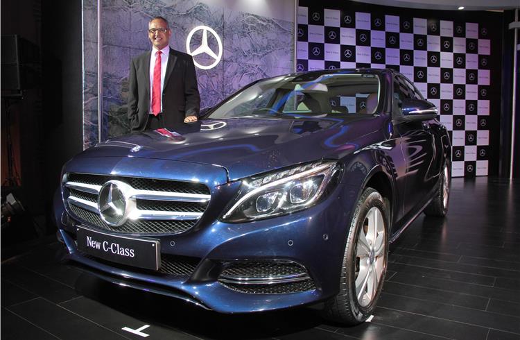 Eberhard Kern, MD and CEO of Mercedes-Benz India, with the new C-class.