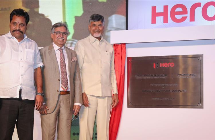 The chief minister of Andhra Pradesh N Chandrababu Naidu and Pawan Munjal, chairman, managing director and CEO, Hero MotoCorp, laid the foundation stone of the new facility in Sri City today.