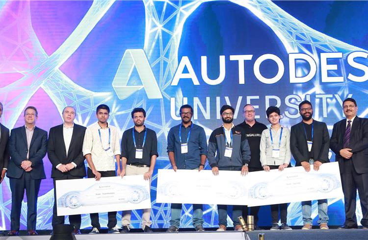 Winners of the India Design Challenge, announced at Autodesk University, India & SAARC, 2017, along with officials from Autodesk, NID and Maruti Suzuki India.