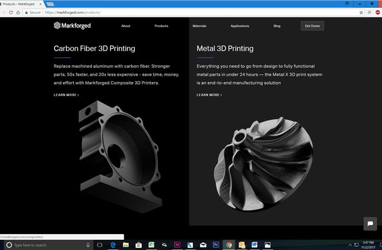 Massachusetts-based Markforged Inc claims to be the only industrial 3D printing platform that produces strong parts out of the entire range of materials from carbon fibre to metal.