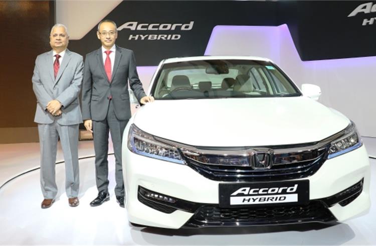 L-R: Yoichiro Ueno, president and CEO, Honda Cars India and Raman Sharma, senior vice-president and director, Honda Cars India, at the launch of the Accord Hybrid.