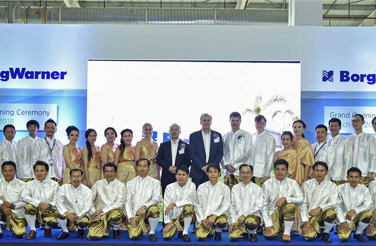 BorgWarner employees and executives celebrate the opening of the new turbocharger production facility in Rayong, Thailand.
