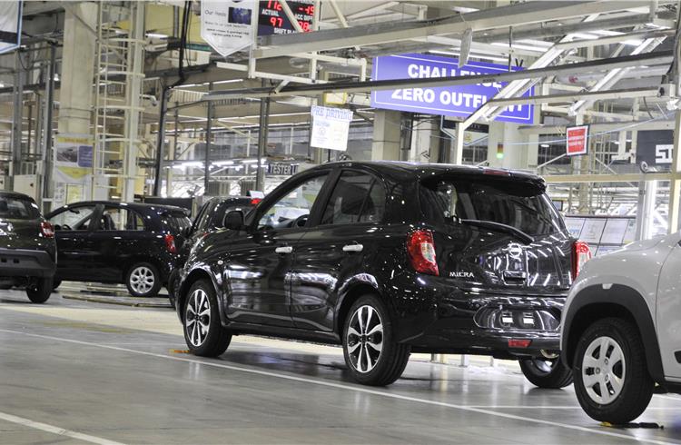 The Nissan Micra production line at the Renault-Nissan Alliance manufacturing plant at Oragadam, Chennai, India.