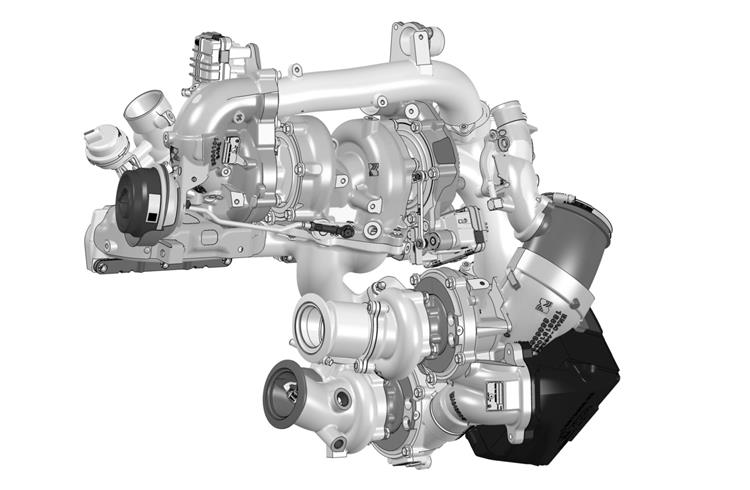 Featuring four turbochargers, BorgWarner’s advanced two-stage turbocharging system boosts the new 3.0-litre, 6-cylinder, inline diesel engine to achieve a power output of 294 kW (394 hp) and a maximum