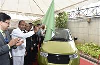 Anant Geete, minister of Heavy Industries & Public Enterprises, flags off the EVs.