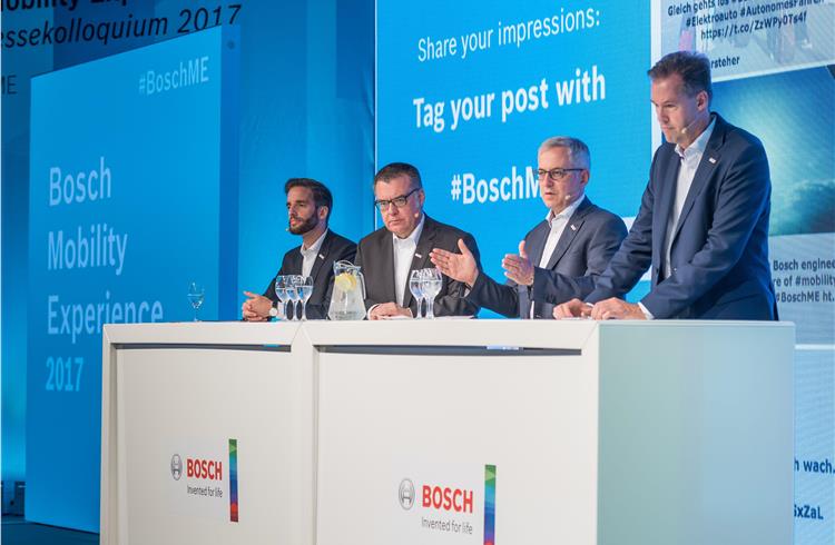 Dr Rolf Bulander, Dr Dirk Hoheisel and Dr Markus Heyn at the Bosch Mobility Experience in Boxberg.