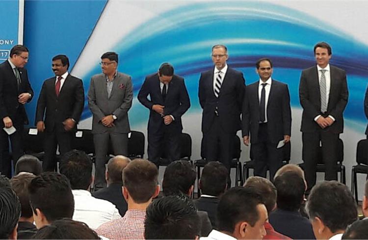Ashok Minda, chairman and Group CEO, Spark Minda, Ashok Minda Group, and Vinayak Hegde, CEO, MKTSN, at the plant inauguration in Mexico.