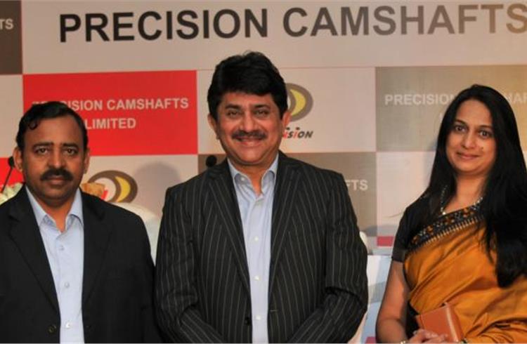 L-R: Precision Camshafts' RR Joshi, director; Yatin Shah, chairman & MD and Dr Suhasini Shah, director at the press conference.