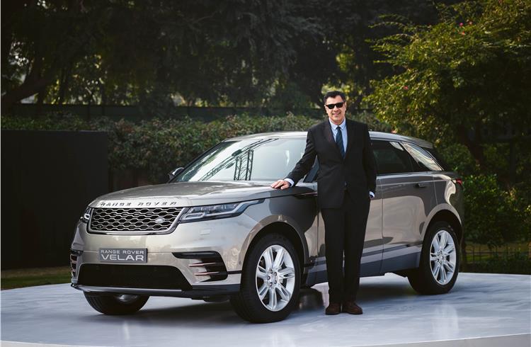Rohit Suri, president and MD, Jaguar Land Rover India, with the Range Rover Velar in New Delhi today.