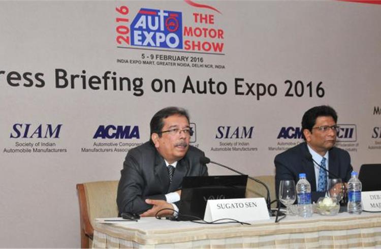L-R: Sugato Sen, deputy director general, SIAM and Debasish Majumdar, director head trade fair and events, SIAM at the press briefing on Auto Expo 2016.