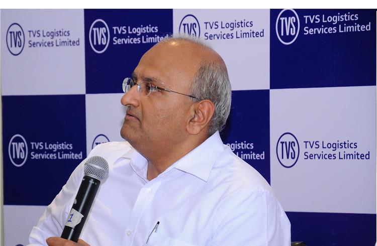 R Dinesh, managing director, TVS Logistics Services Limited addressing the media.