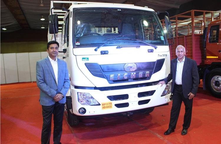 L-R: Vishal Mathur, senior VP (Light & Medium Duty Trucks and Buses), and Shyam Maller, executive VP (Light & Medium Duty Trucks and Buses), VE Commercial Vehicles, at the launch of the new variants f
