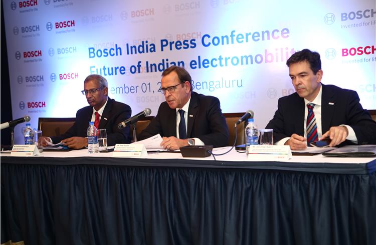 L-R: Soumitra Bhattacharya, president, Bosch Group India; Peter Tyroller, member of the Board of Management of the Bosch Group responsible for Asia Pacific; and Jan-Oliver Rohrl, director, Bosch Ltd.