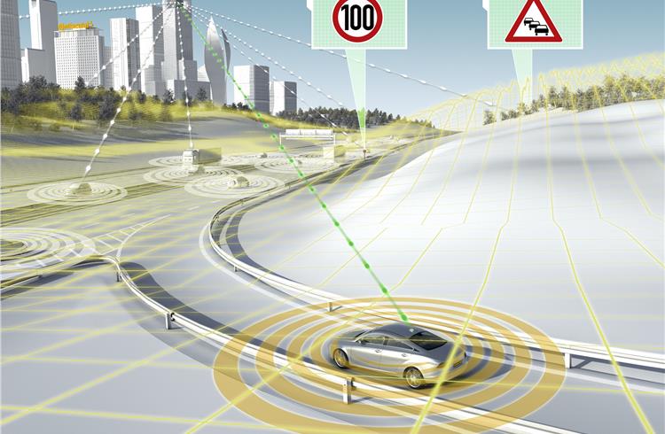 Thanks to real time data the vehicle with dynamic eHorizon learns to look around the corner.
