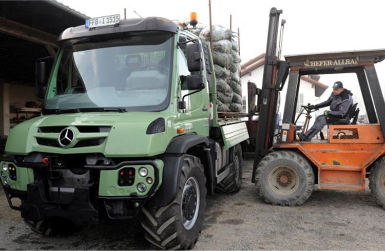 Transporting Christmas trees by Unimog