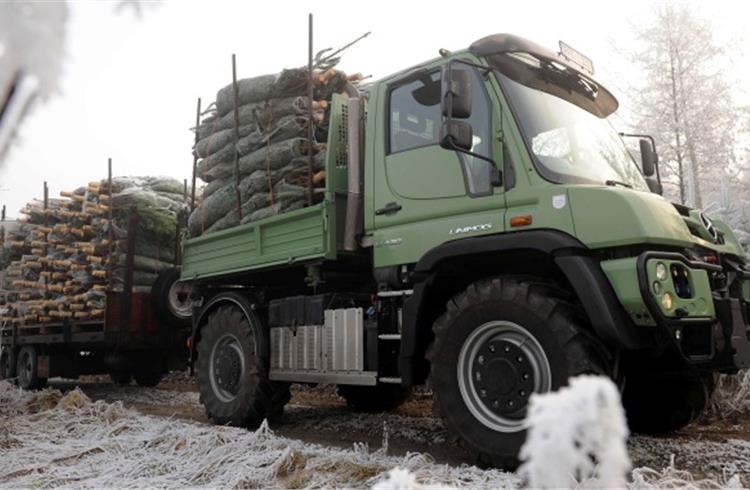 Transporting Christmas trees by Unimog