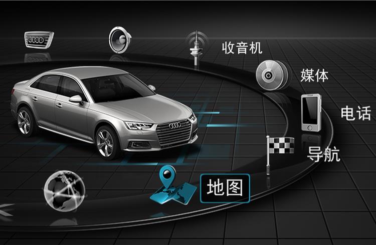 The MMI screen of the Audi A4 L in China.