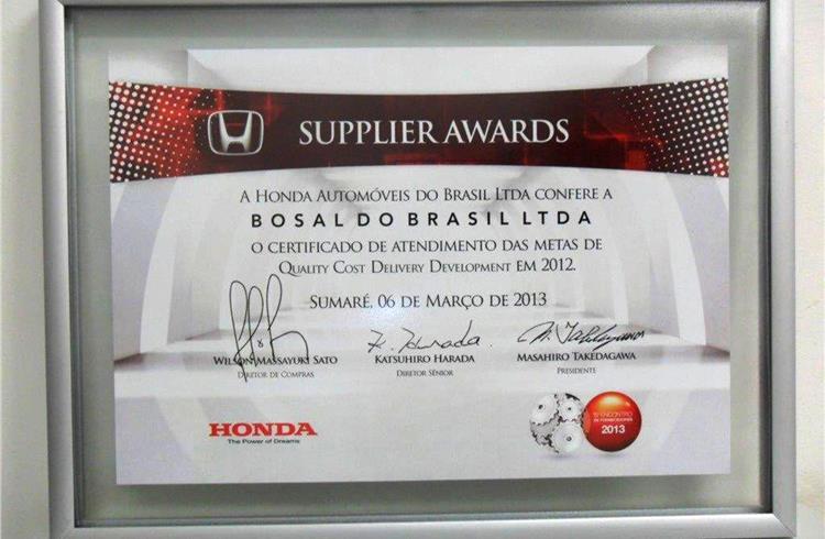 Bosal Brasil bags supplier awards from Honda and Toyota