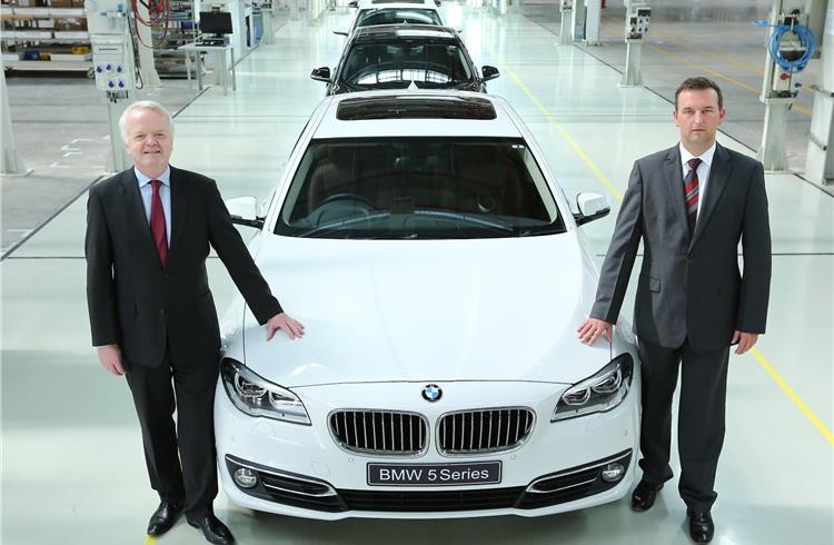 Philipp von Sahr, president, BMW Group India, and Robert Frittrang, MD, BMW Plant Chennai, with the 40,000th locally produced car on October 30.