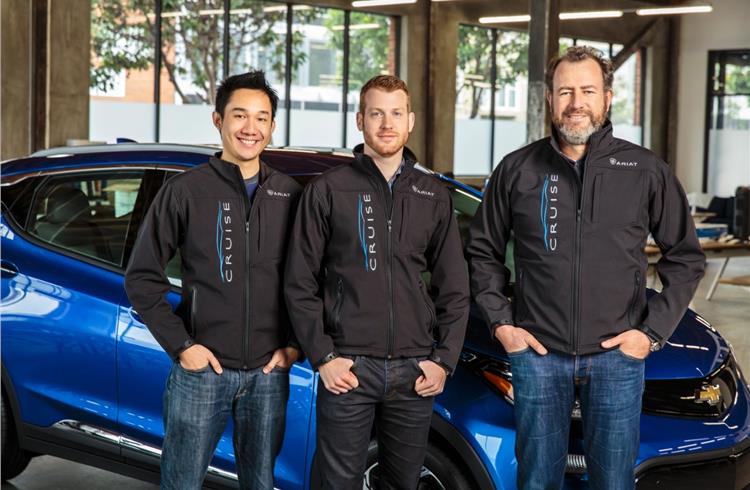 General Motors’ president Dan Ammann (right) with Cruise Automation co-founders Kyle Vogt (centre) and Daniel Kan (left).