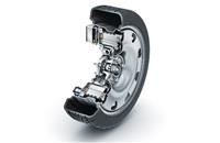 In E-Wheel Drive, all components required for drive, deceleration, and driving safety are contained within the wheel rim.