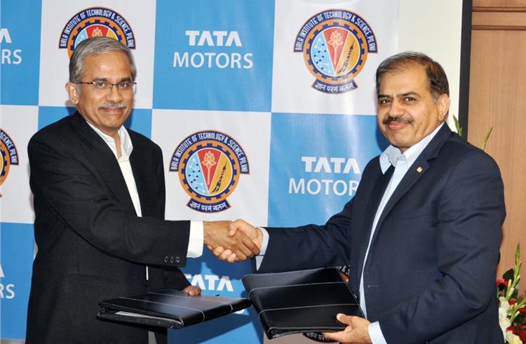 L-R: Prof. G Sundar, BITS director, and Gajendra Chandel, chief HR officer, Tata Motors, sign a 5-year MOU. First planned are a customised Masters as well as Bachelor’s degree in technology in Automot