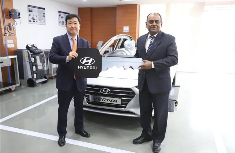 Y K Koo, MD AND CEO, Hyundai Motor India and S Punnaivanam, AVP – Customer Care Service, Hyundai Motor India at the inauguration of the seventh Hyundai Regional Training Centre at Ahmedabad on March 2