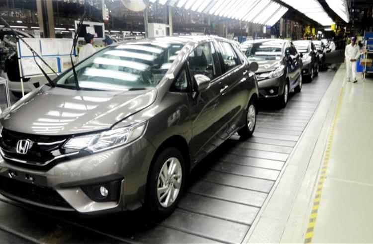 The Jazz production line at Honda Cars India's plant in Tapukara, Rajasthan
