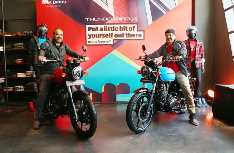 L-R: Rudratej Singh, president, Royal Enfield, and Shaji Koshy, head - India Business, at the launch of the Thunderbird X in New Delhi.