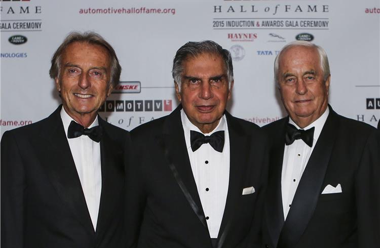 L-R: Former Ferrari chairman Luca Di Montezemolo, Mr Ratan Tata and Roger Penske, founder and chairman of Penske Corporation.