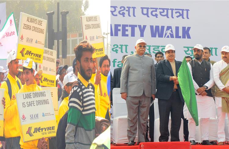 Nitin Gadkari, Union Minister for Road Transport & Highways and Shipping, flags off the Road Safety Walk to mark the National Road Safety Week, in New Delhi on January 9, 2017. (PIB)
