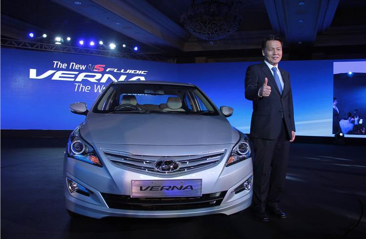 BS Seo, MD and CEO, Hyundai Motor India, at the 4S Verna launch in New Delhi today.