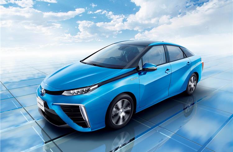 Toyota’s new FCV promises quick refuelling and a 480-kilometres range from its hydrogen fuel cell stack.