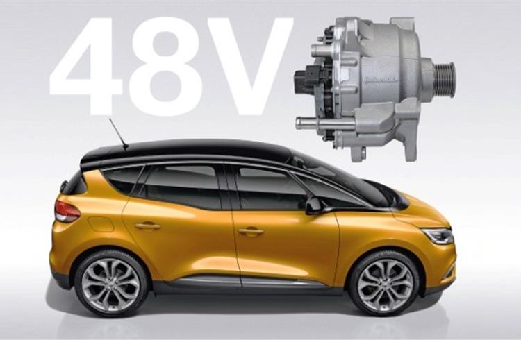 The global first 48-volt hybrid drive from Continental is in production in the Renault Scenic Hybrid Assist. CO2 target: 92 grams per kilometer.