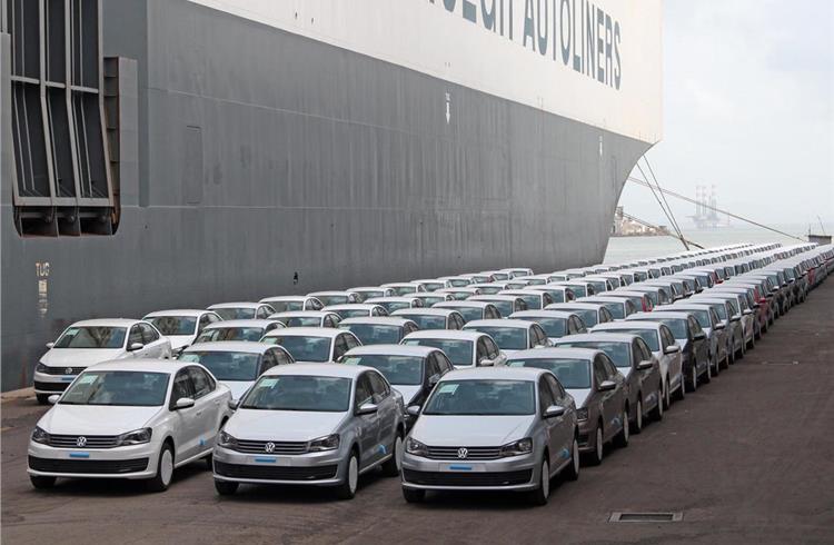 Starting from 2011, Volkswagen India has shipped over 185,000 cars to over 35 countries across four countries. Seen here is an export-ready consignment of cars at the Mumbai Port.