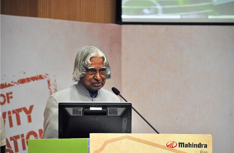 Dr APJ Abdul Kalam delivering a speech at the inauguration of Mahindra Research Valley on April 11, 2012.