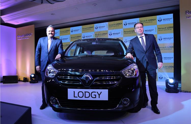 Sumit Sawhney, country CEO and MD, Renault India Operations with Rafael Treguer, VP (Sales and Marketing, Renault India, at the Lodgy launch in New Delhi.