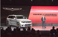 Mike Manley, Head of Jeep Brand – FCA Global, at the reveal of the Grand Cherokee Trackhawk at the New York Motor Show.